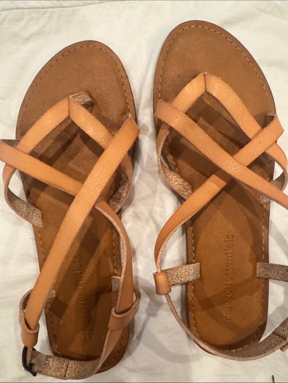 Essentials Women's Light Tan Crisscross Strap Sandals